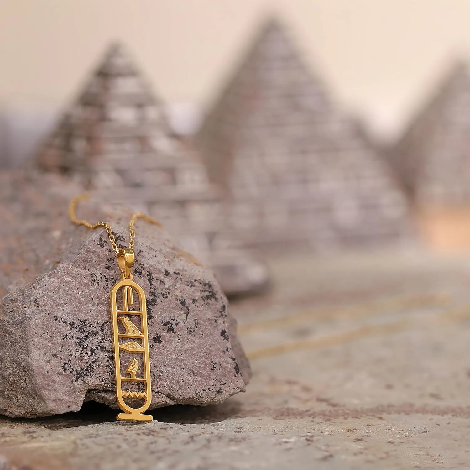 Personalized Cartouche Pendant Name Necklace, Hieroglyph Egypt Jewelry by HStudio (L, gold filled)
