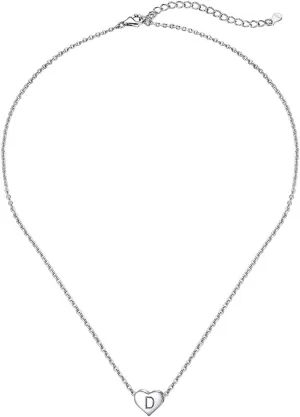 Personalized Custom Heart Pendant Necklace for Teenage Sterling Silver Tiny Love Pendants with Initial D