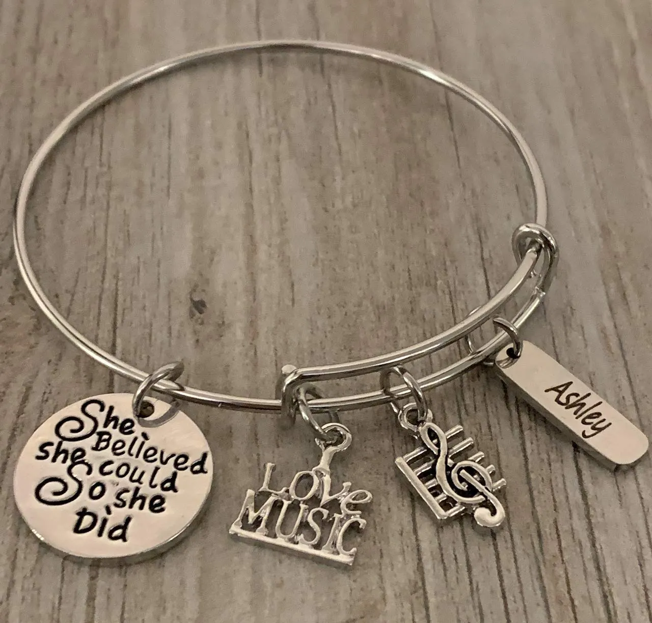 Personalized Engraved Music Charm Bracelet - Music She Believed She Could Jewelry - Music Gift - Guitar Jewelry - Music Note-Music Lover Jewelry Gift