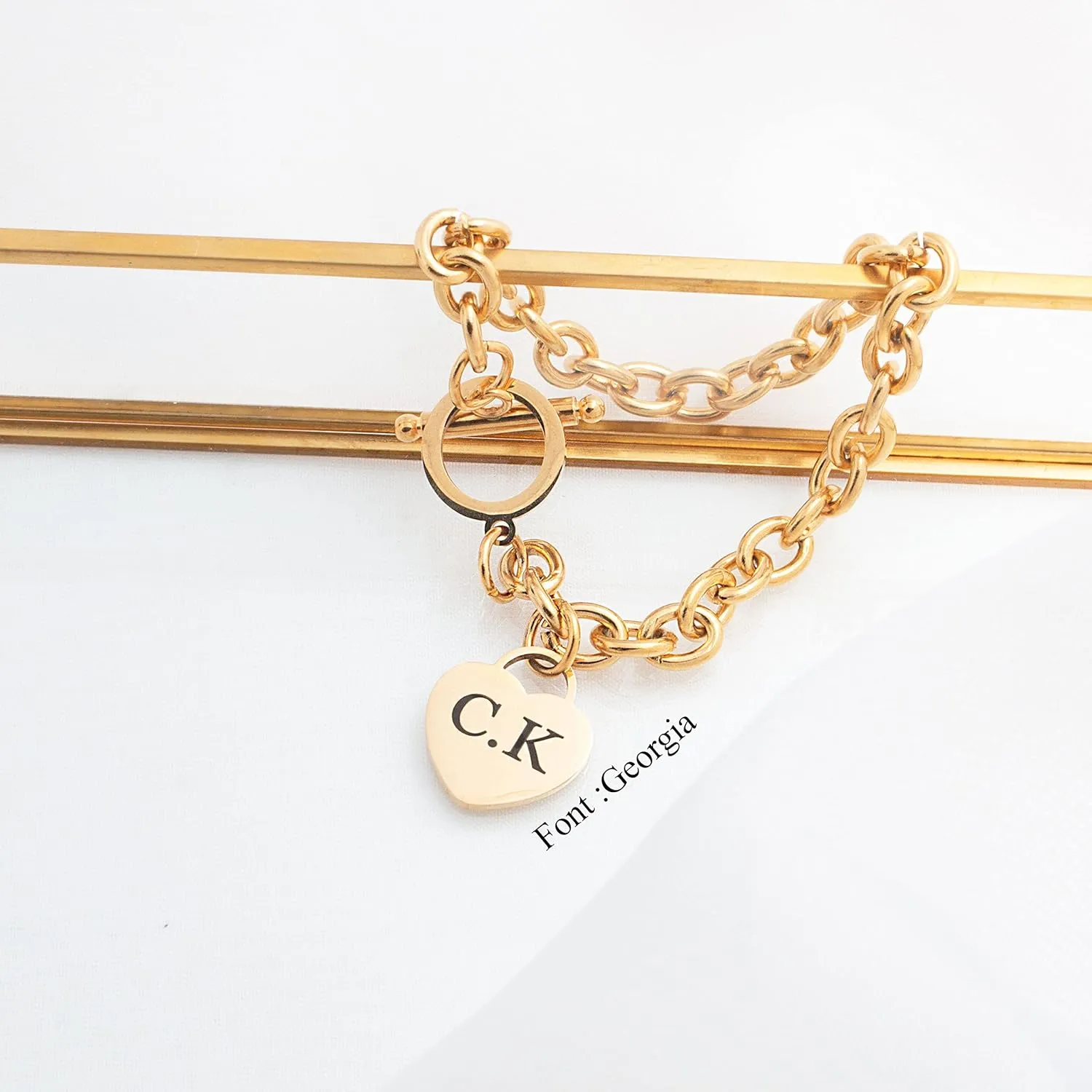 Personalized Heart Charm Bracelet Customized Dainty Love Pendants with Names Jewelry Gifts for Her Gold