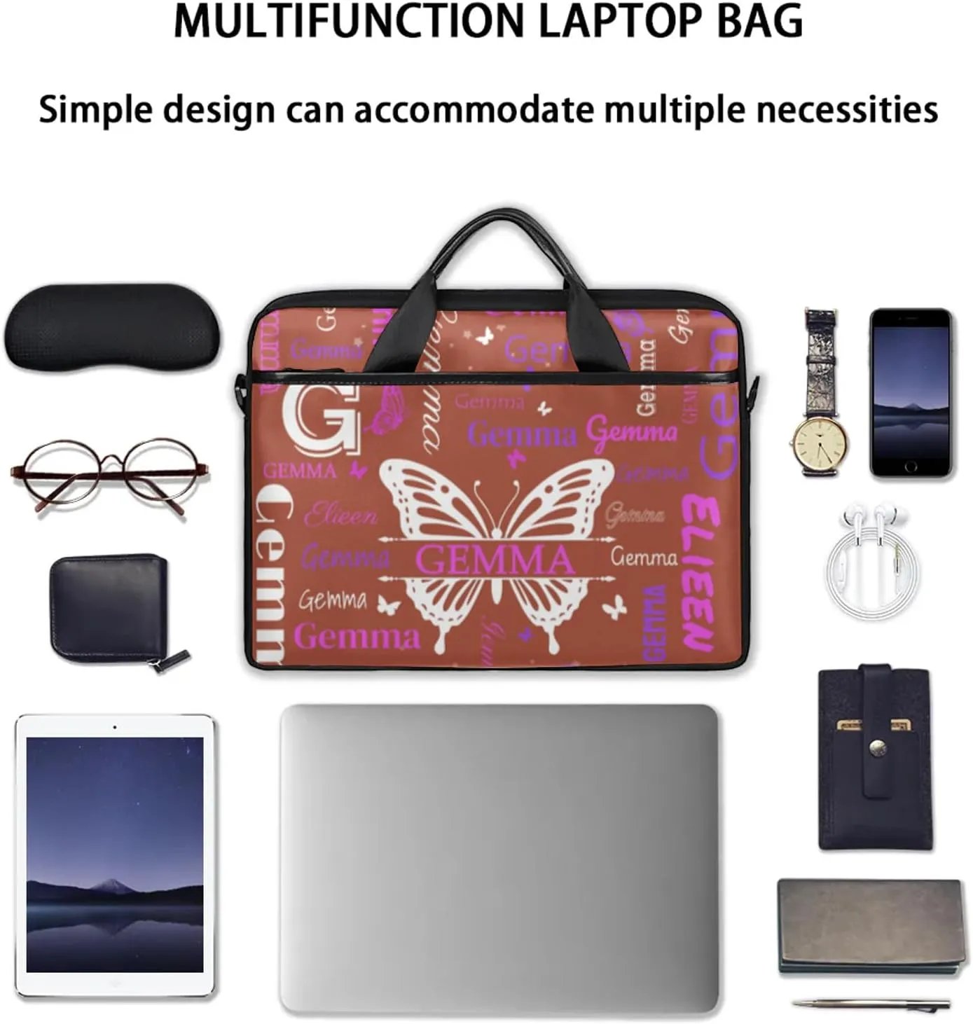 Personalized Laptop Shoulder Bag Customized Briefcase with Shoulder Strap & Pockets