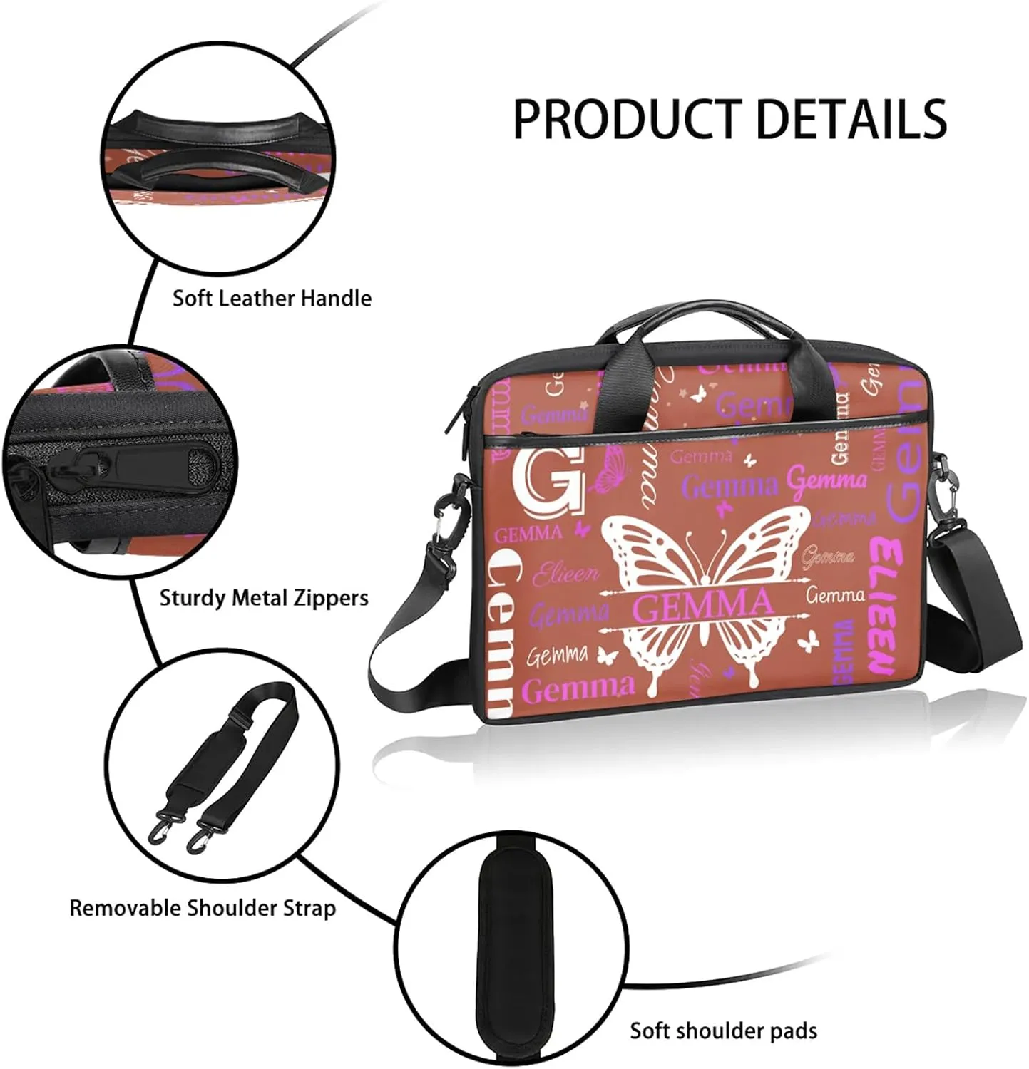 Personalized Laptop Shoulder Bag Customized Briefcase with Shoulder Strap & Pockets