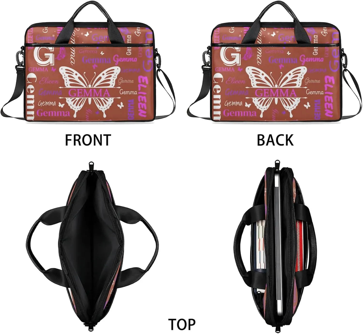 Personalized Laptop Shoulder Bag Customized Briefcase with Shoulder Strap & Pockets