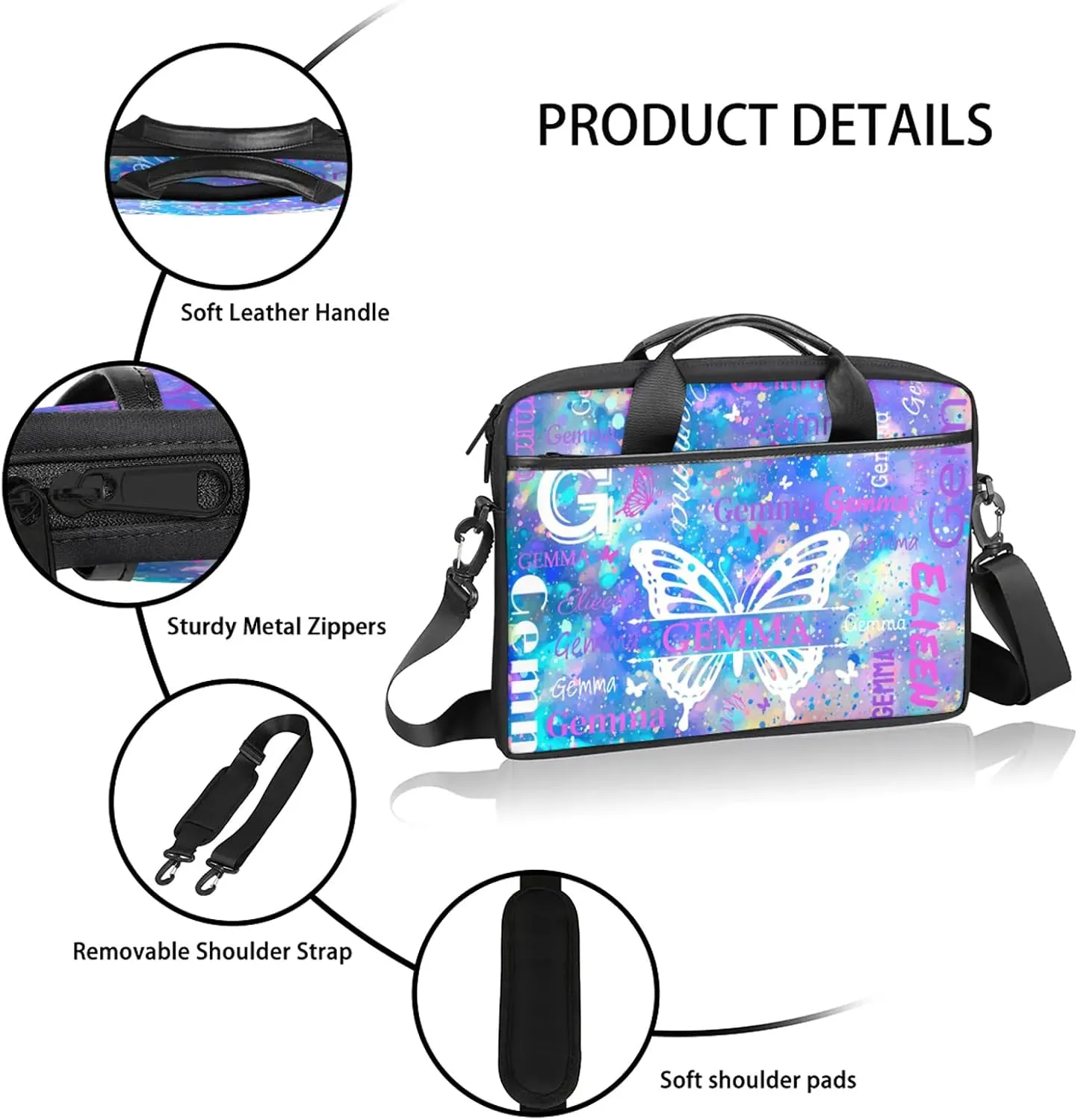 Personalized Laptop Shoulder Bag Customized Briefcase with Shoulder Strap & Pockets