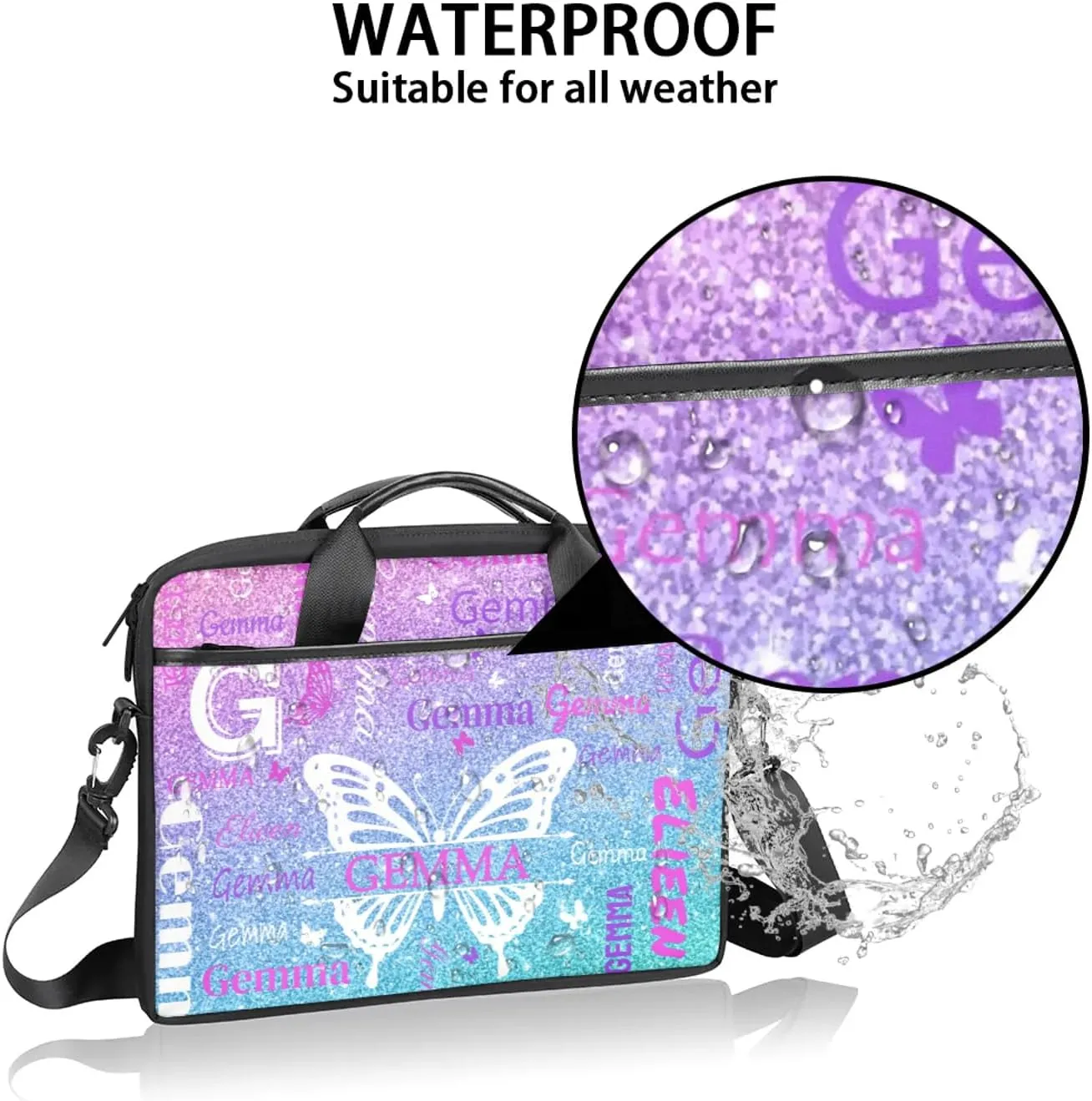 Personalized Laptop Shoulder Bag Customized Briefcase with Shoulder Strap & Pockets