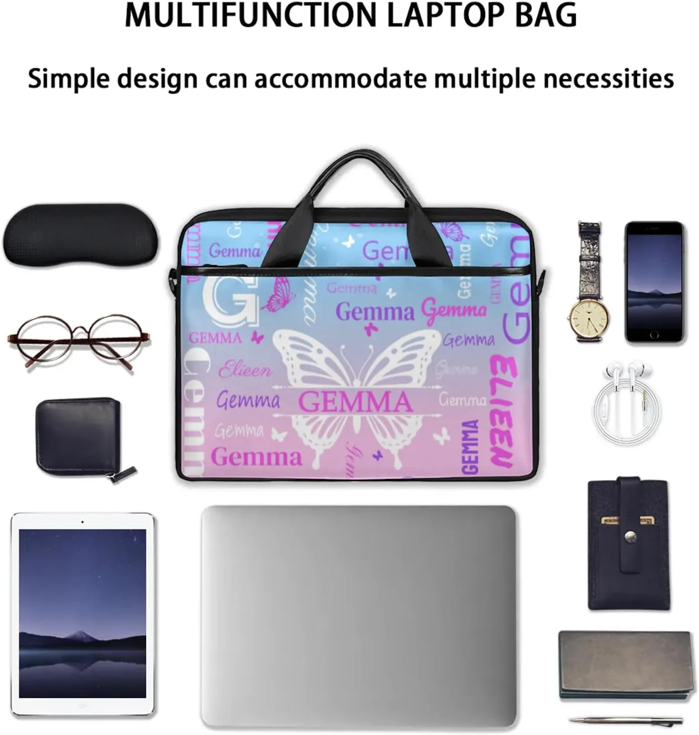Personalized Laptop Shoulder Bag Customized Briefcase with Shoulder Strap & Pockets