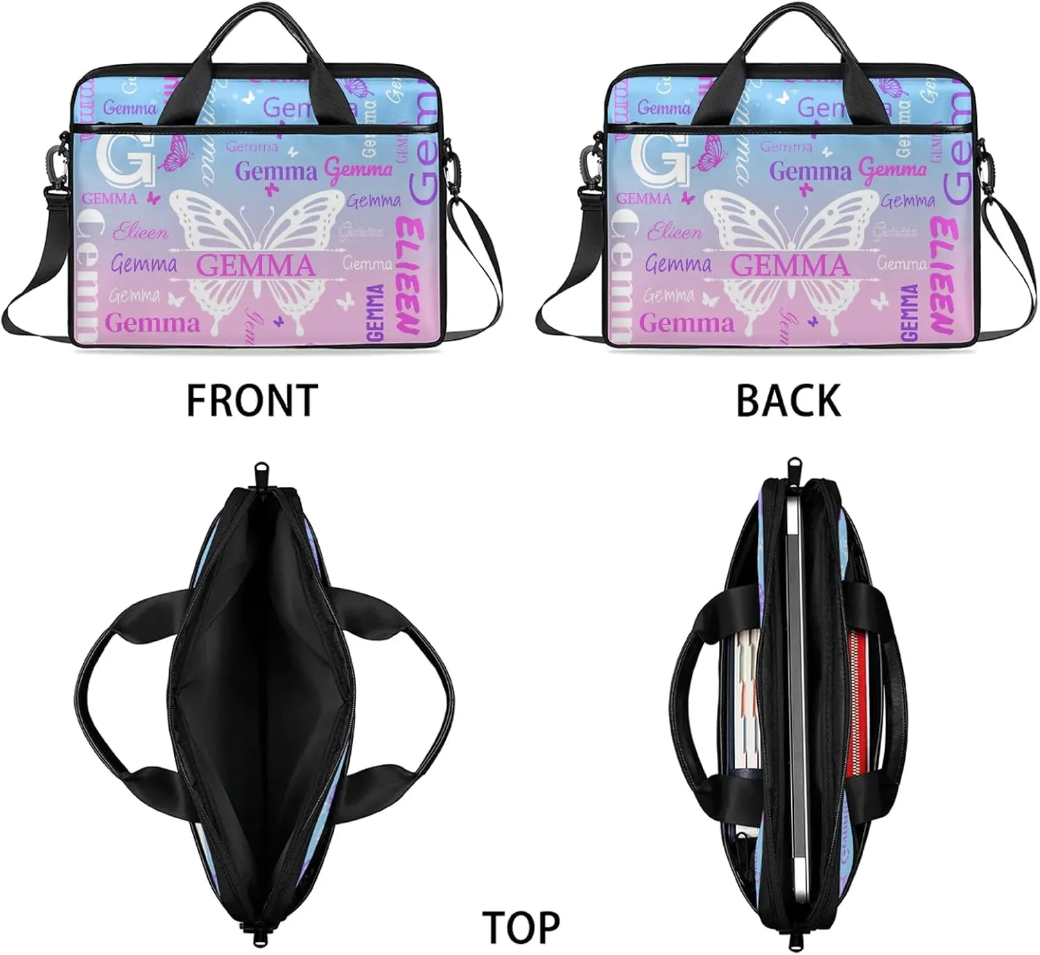 Personalized Laptop Shoulder Bag Customized Briefcase with Shoulder Strap & Pockets