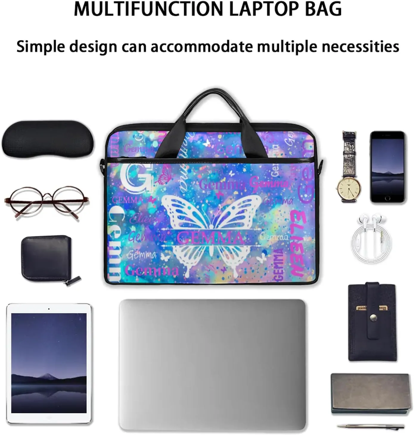 Personalized Laptop Shoulder Bag Customized Briefcase with Shoulder Strap & Pockets