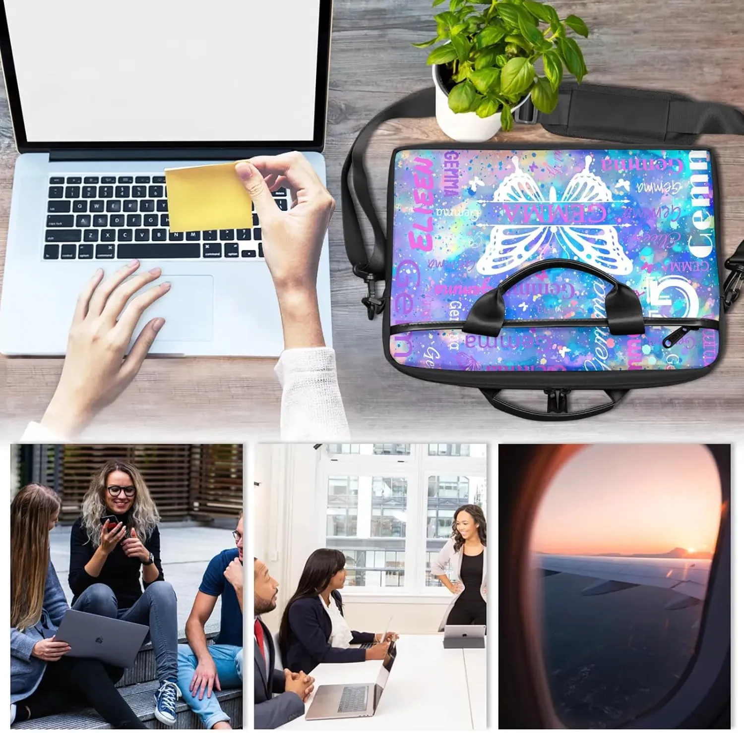 Personalized Laptop Shoulder Bag Customized Briefcase with Shoulder Strap & Pockets