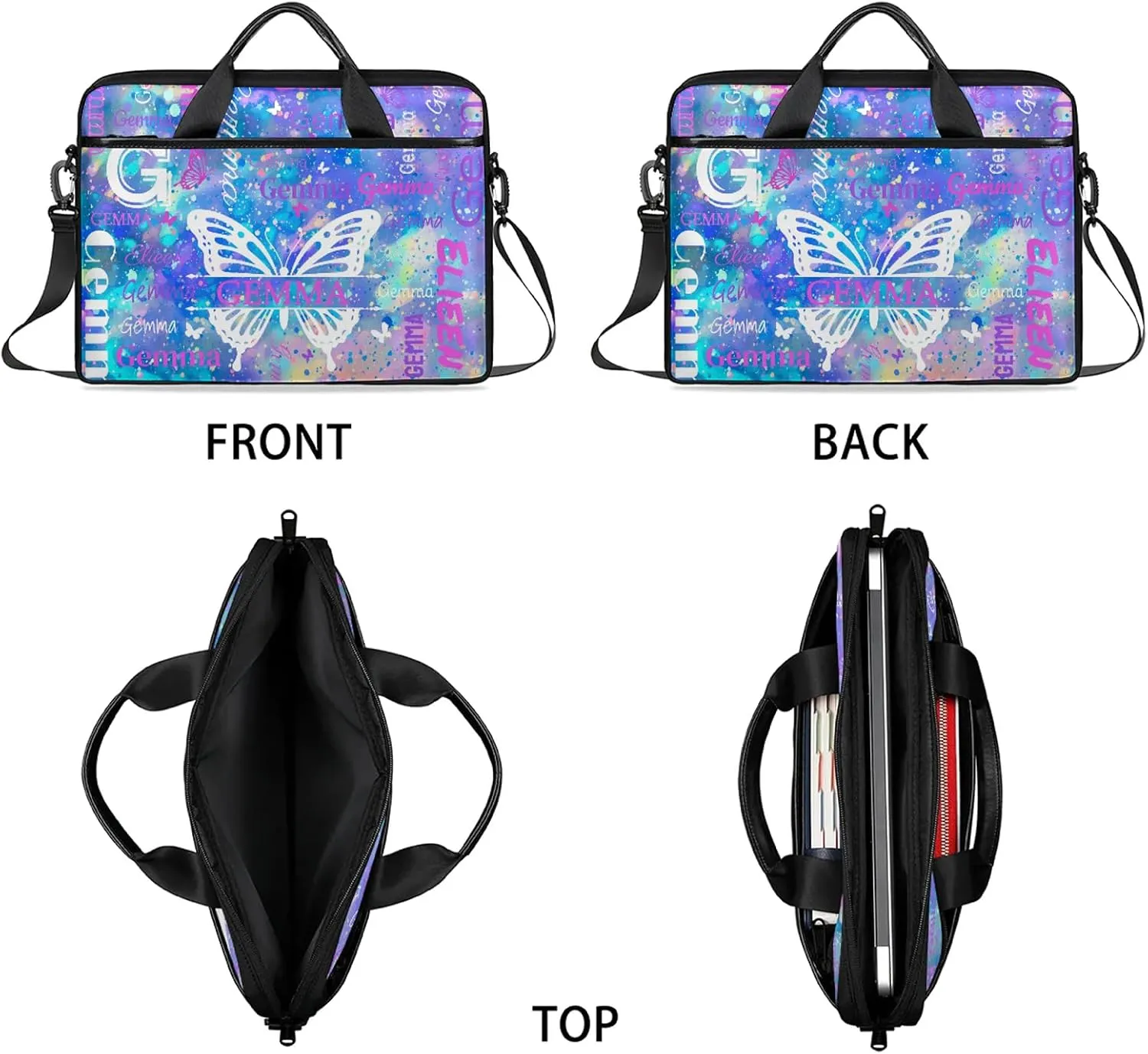 Personalized Laptop Shoulder Bag Customized Briefcase with Shoulder Strap & Pockets