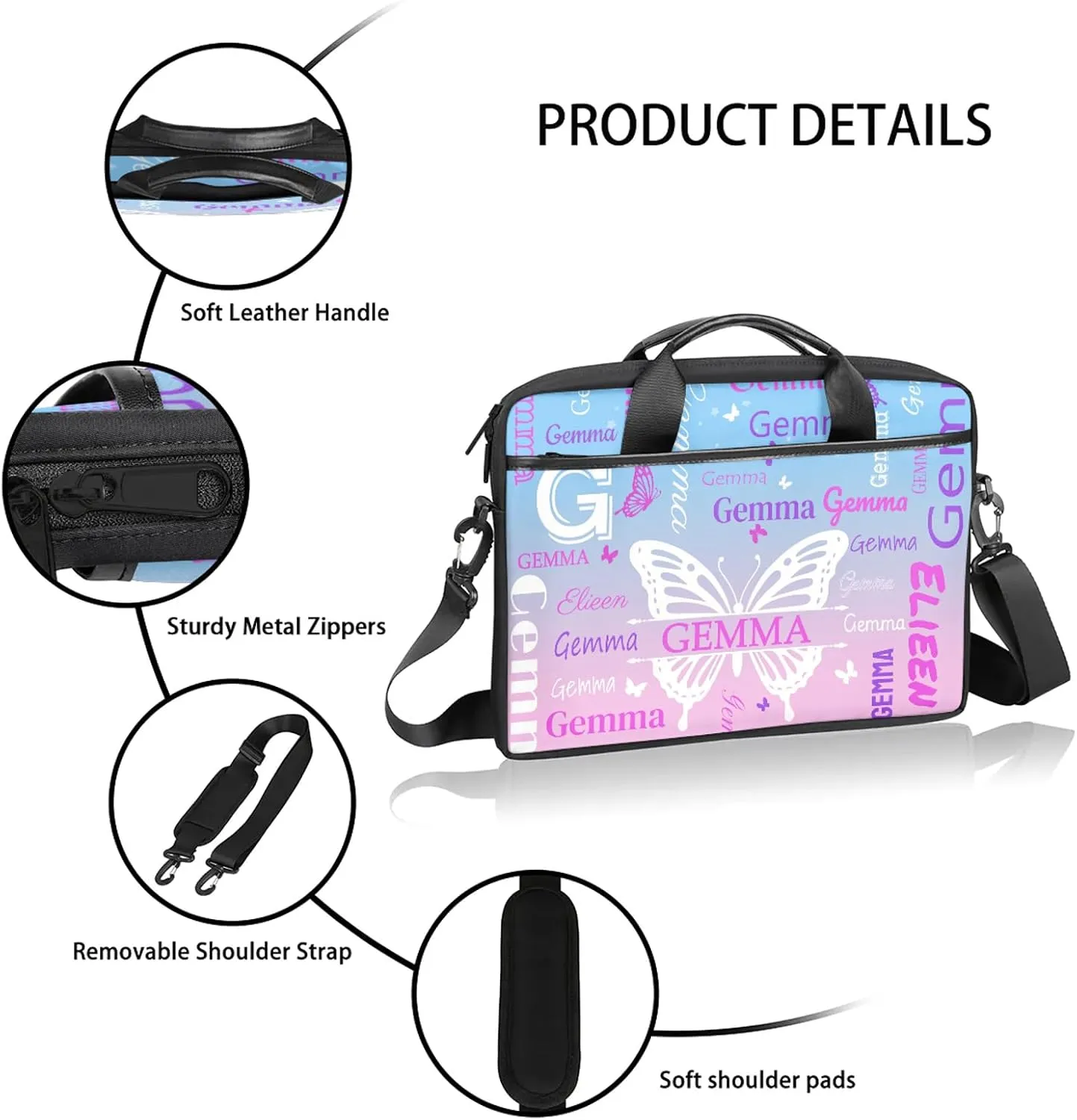 Personalized Laptop Shoulder Bag Customized Briefcase with Shoulder Strap & Pockets