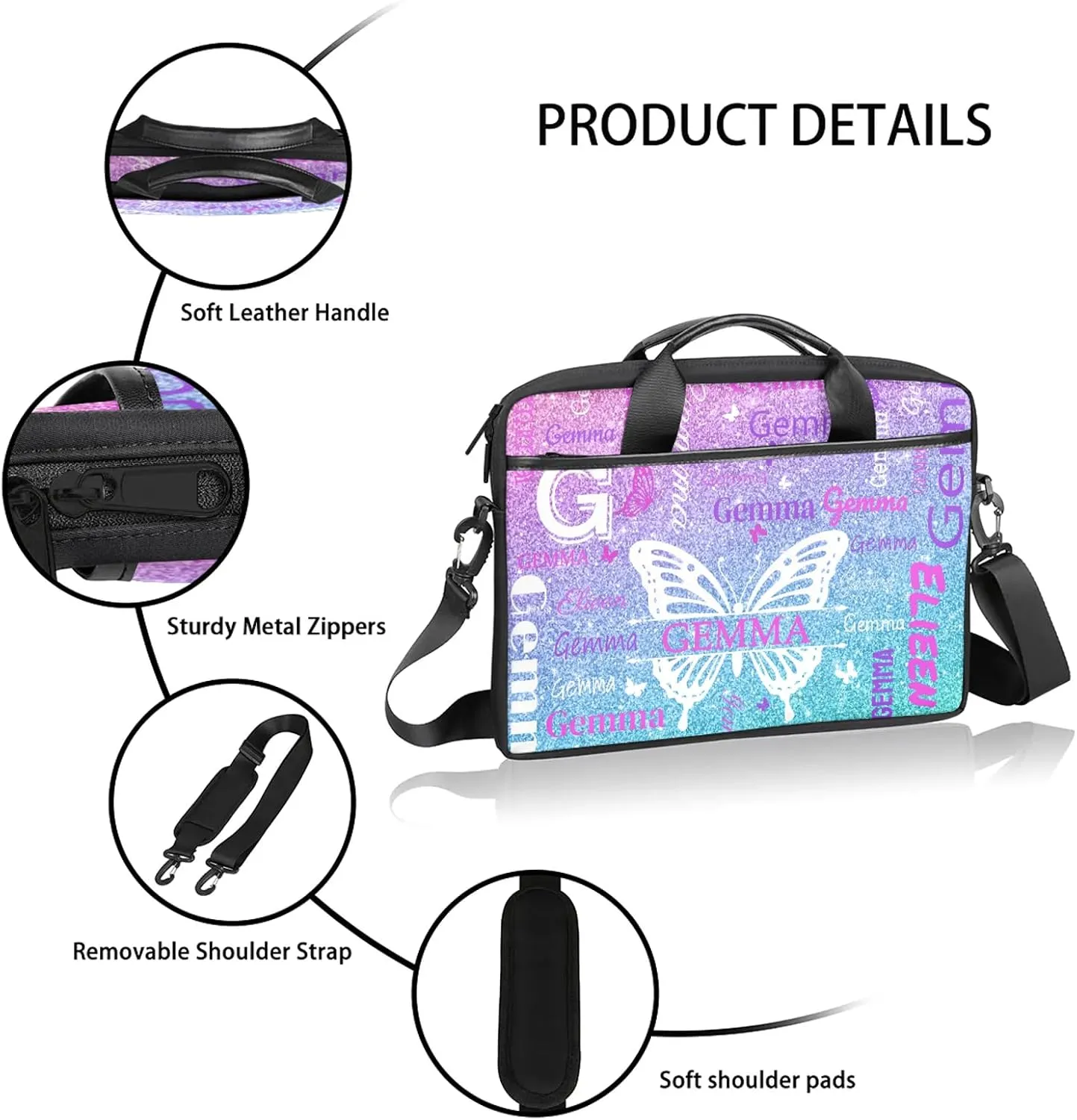 Personalized Laptop Shoulder Bag Customized Briefcase with Shoulder Strap & Pockets