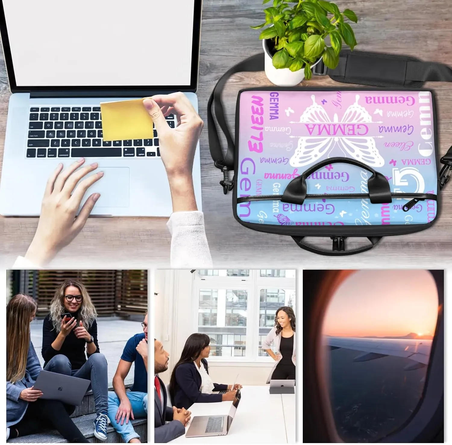 Personalized Laptop Shoulder Bag Customized Briefcase with Shoulder Strap & Pockets