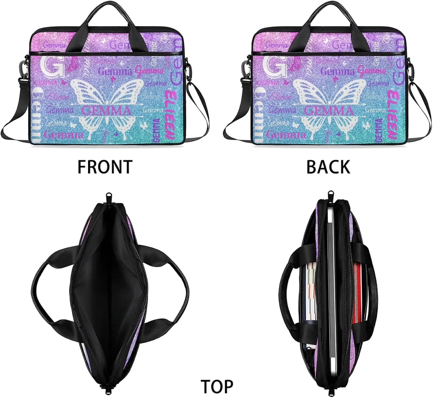 Personalized Laptop Shoulder Bag Customized Briefcase with Shoulder Strap & Pockets
