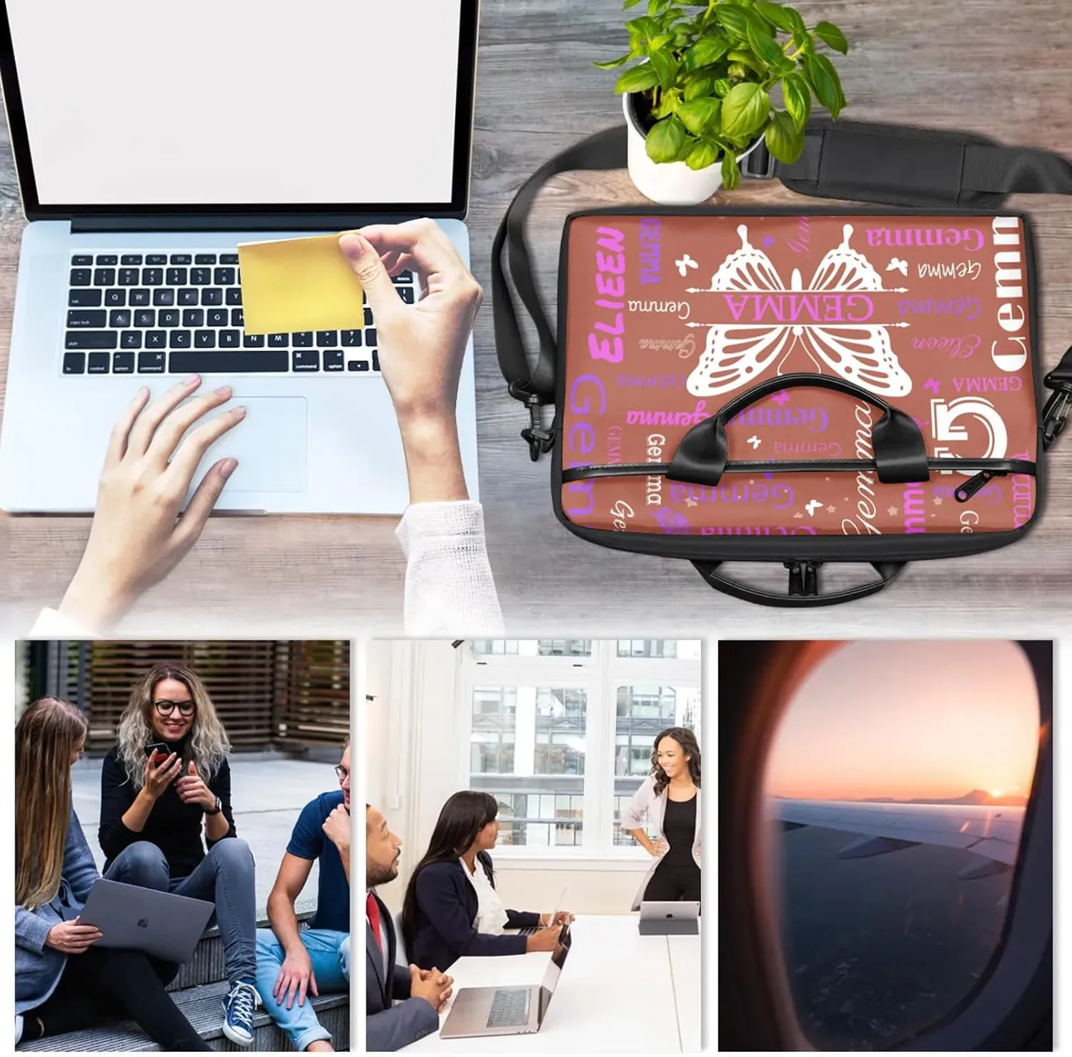 Personalized Laptop Shoulder Bag Customized Briefcase with Shoulder Strap & Pockets