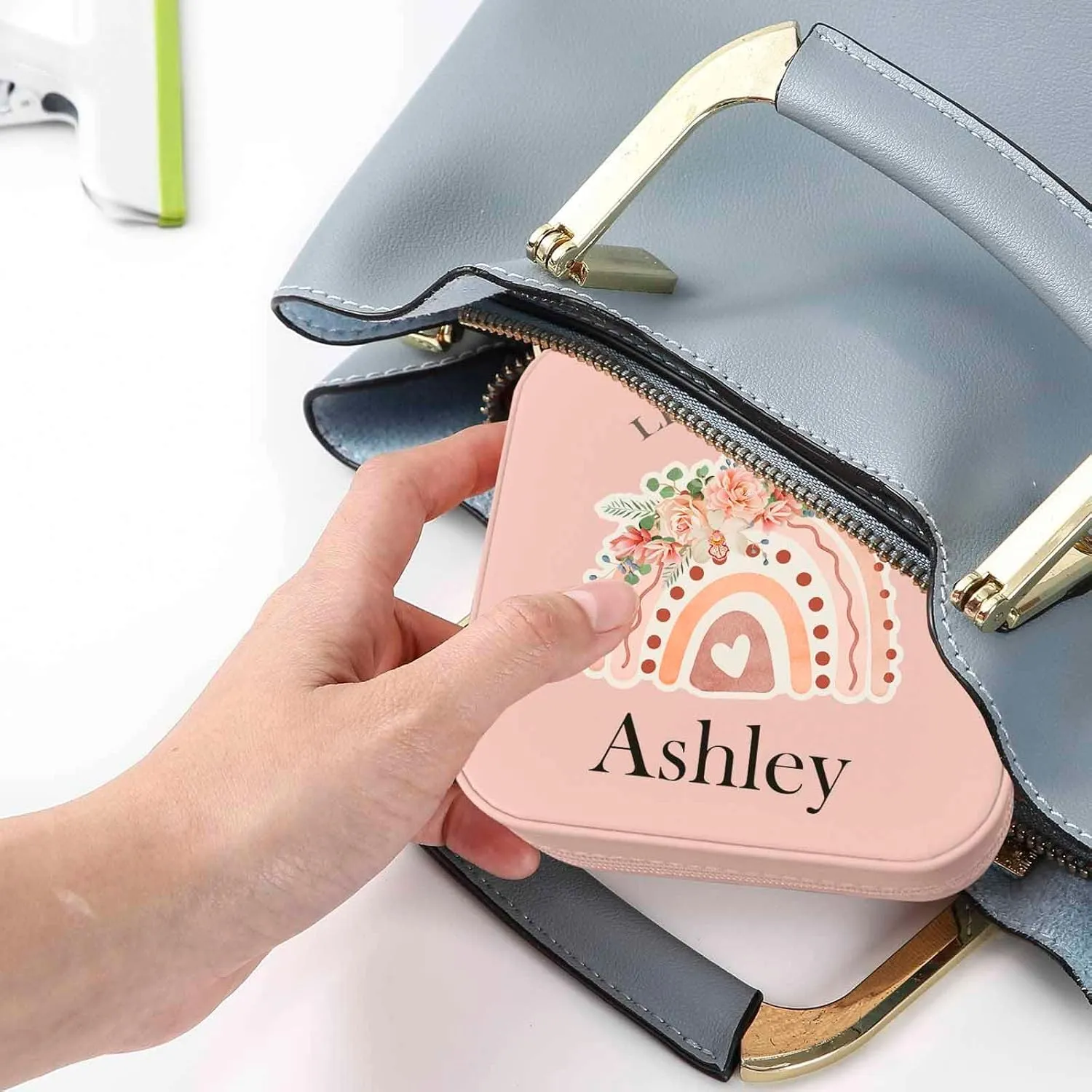 Personalized Leather Jewelry Box for Girls Rainbow Jewelry Box Travel Case Small Jewelry Organizer Ring Case Kids Birthday Christening Gift