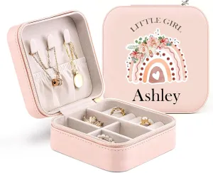 Personalized Leather Jewelry Box for Girls Rainbow Jewelry Box Travel Case Small Jewelry Organizer Ring Case Kids Birthday Christening Gift