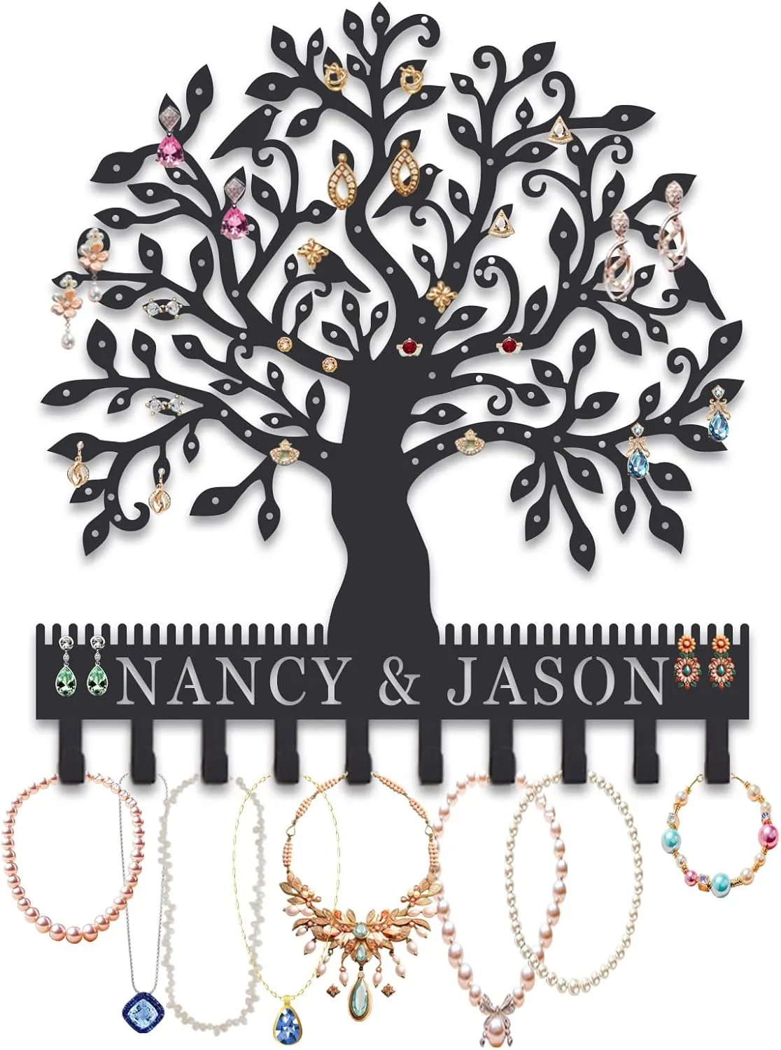 Personalized Tree of Life Hanging Earring Jewelry Holder Organizer Wall Mount, Custom Jewelry Organizer Display, Necklace Bracelet Rack, Jewelry Holder Organizer