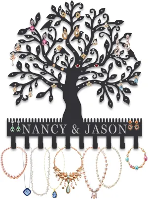 Personalized Tree of Life Hanging Earring Jewelry Holder Organizer Wall Mount, Custom Jewelry Organizer Display, Necklace Bracelet Rack, Jewelry Holder Organizer