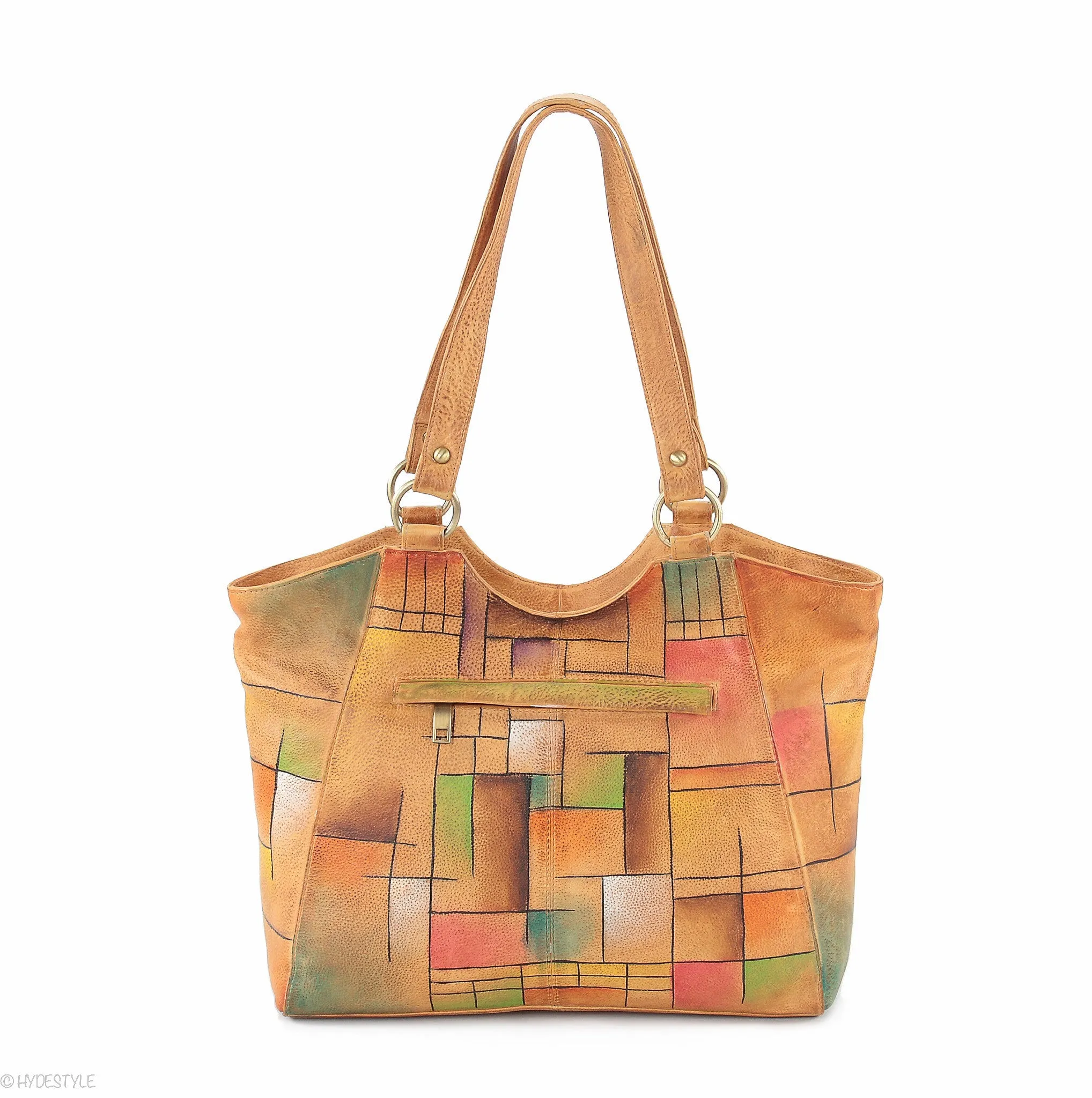 Picta Manu hand painted leather shopper bag #LB20 Abstract Square