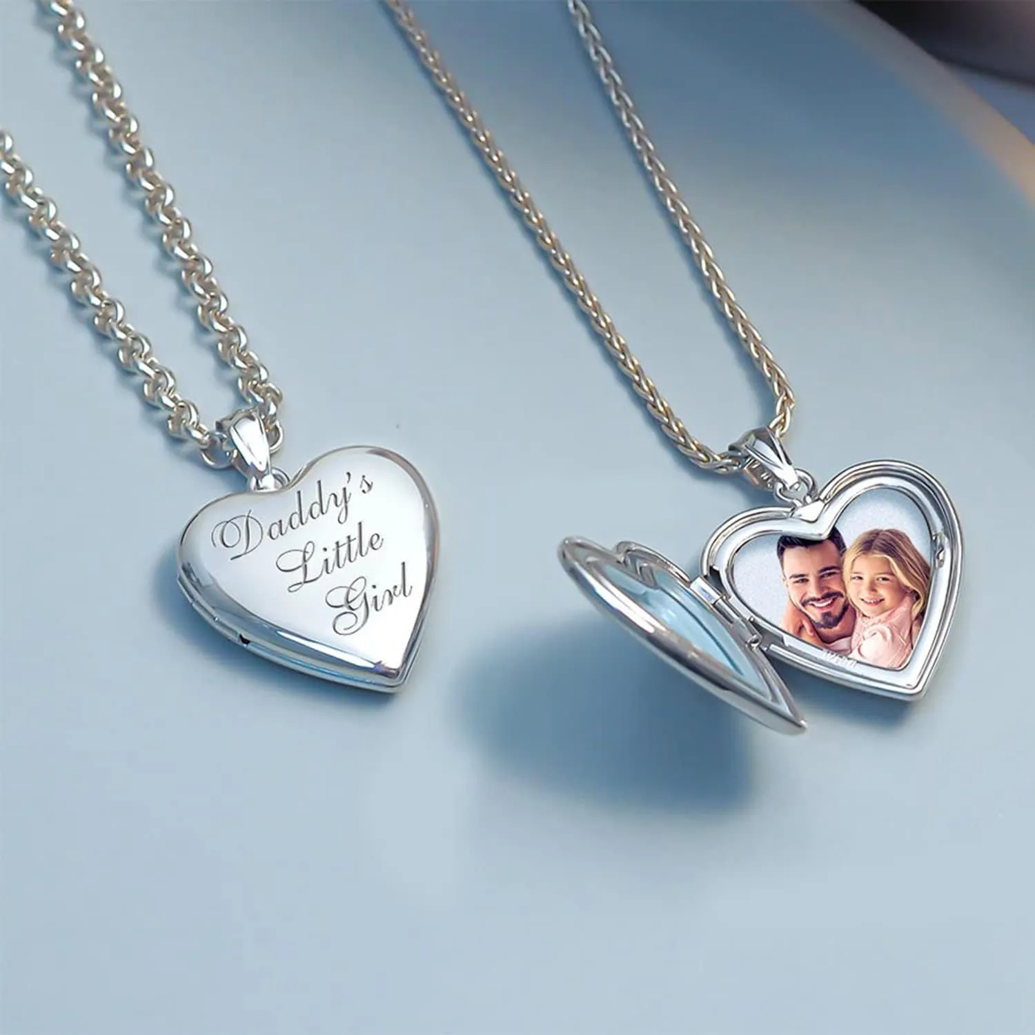 PicturesOnGold.com Sterling Silver 'Daddy's Little Girl' Heart Locket Pendant Necklace - 3/4 Inch X 3/4 Inch