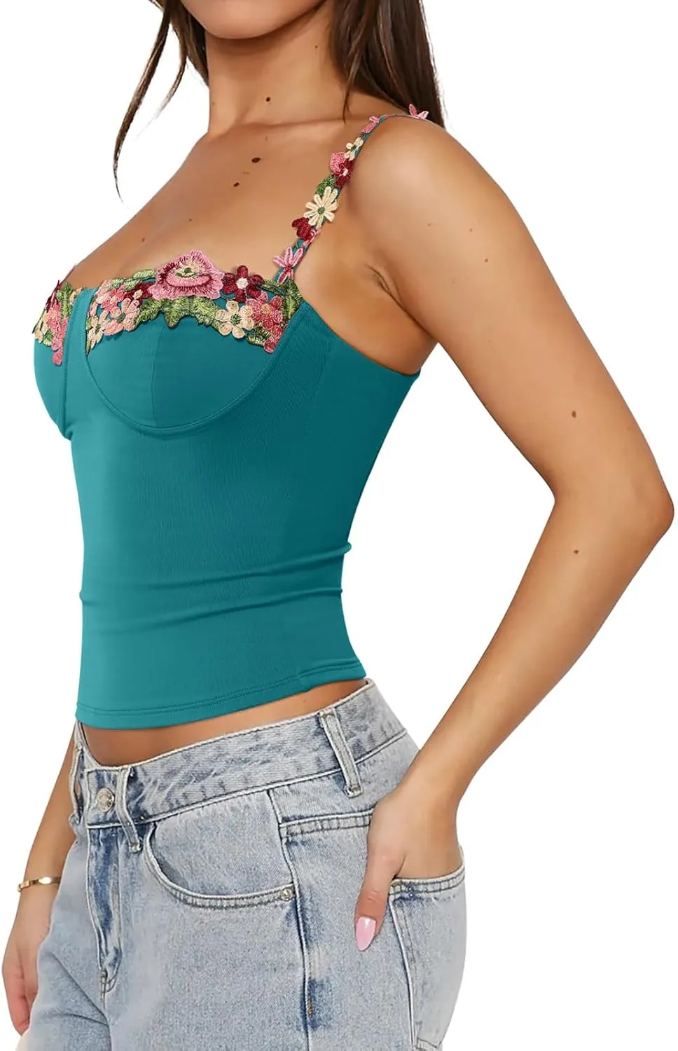 PINKMSTYLE Womens Sexy Floral Bustier Corset Tops Spaghetti Strap Tank Tops Y2K Going Out Tops