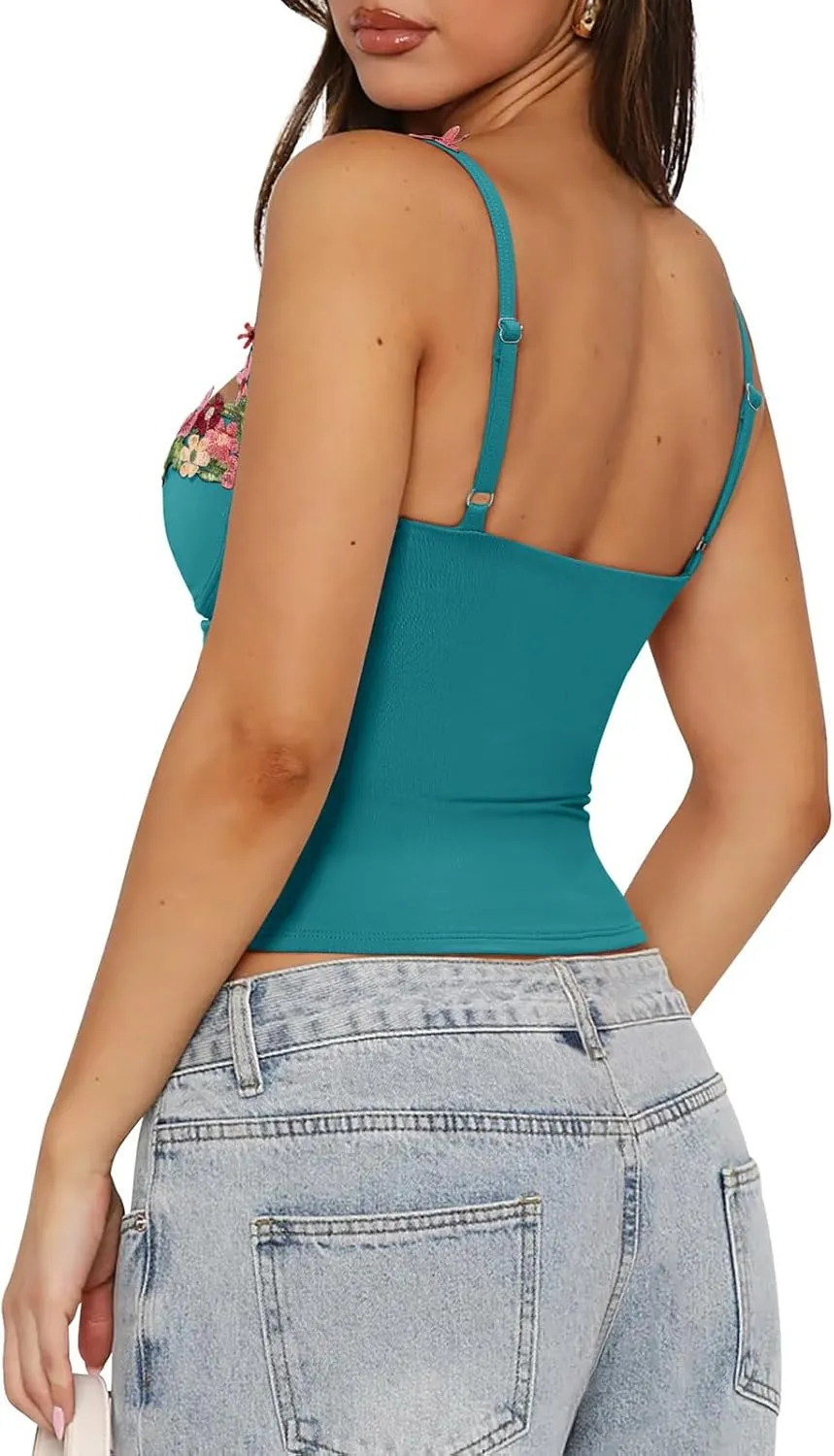 PINKMSTYLE Womens Sexy Floral Bustier Corset Tops Spaghetti Strap Tank Tops Y2K Going Out Tops