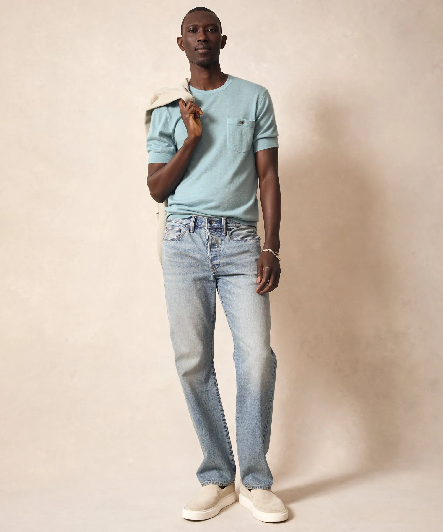 Premium Cashmere Pocket Tee in Oil Blue