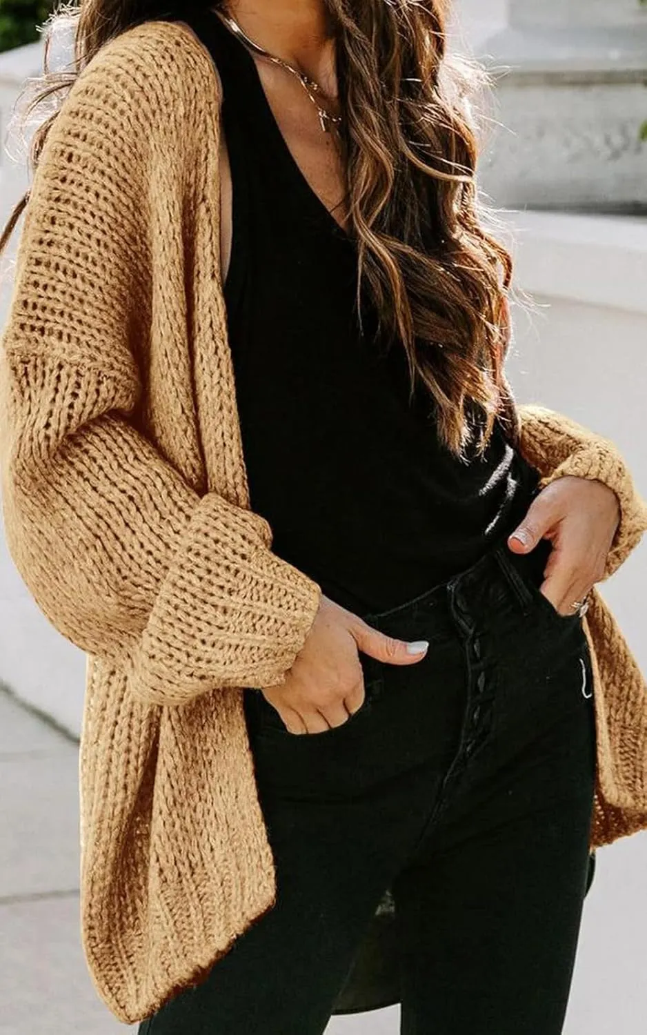 PRETTYGARDEN Women's Long Sleeve Open Front Knit Cardigans Sweaters Soft Loose Draped Coat Outerwear