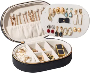 ProCase Travel Jewelry Organizer Box, Small Jewelry Organizer for Earrings Bracelet Necklace Ring, Compact Jewelry Storage Case for Women Girls -Black