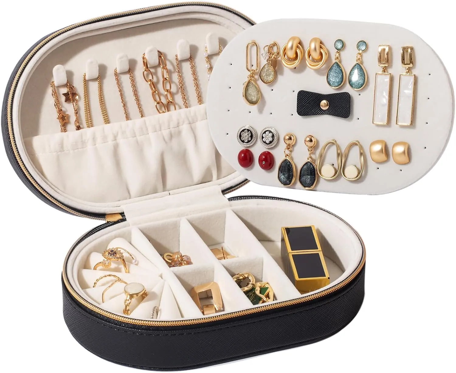 ProCase Travel Jewelry Organizer Box, Small Jewelry Organizer for Earrings Bracelet Necklace Ring, Compact Jewelry Storage Case for Women Girls -Black