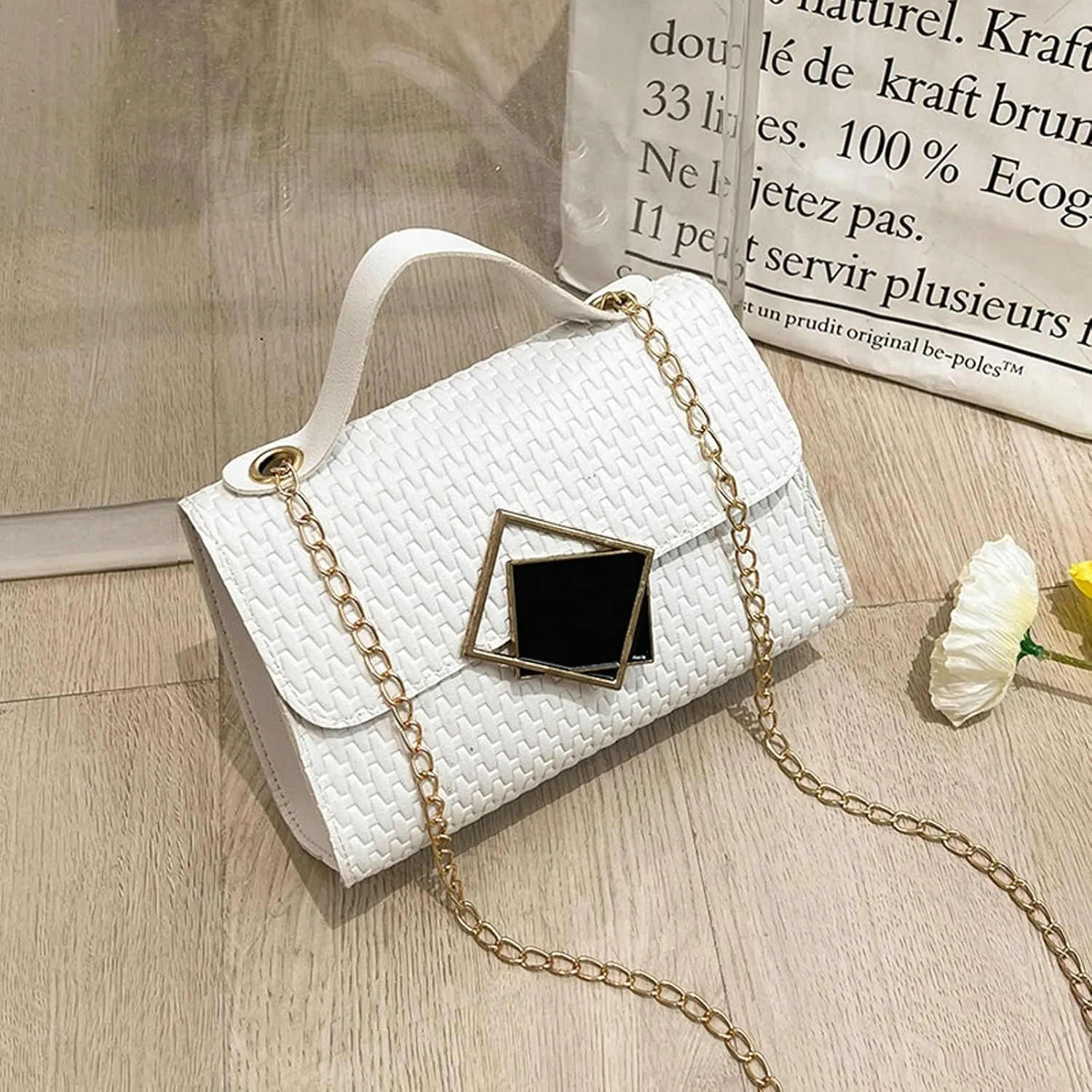 Quilted Crossbody Bags for Women Retro Studded Crossbody Bags Small Shoulder Purses Cute Purse for Women Trendy(White)