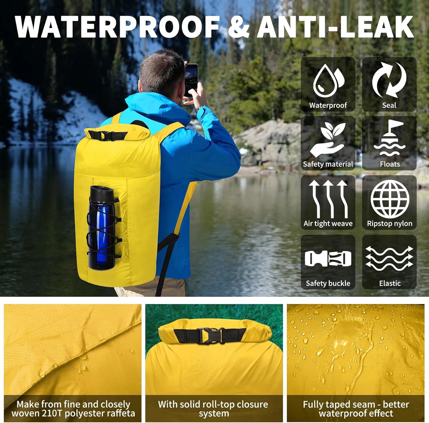 R2Depot Lightweight Packable Backpack 20L, Waterproof Foldable Hiking Daypacks for Travel (Yellow)