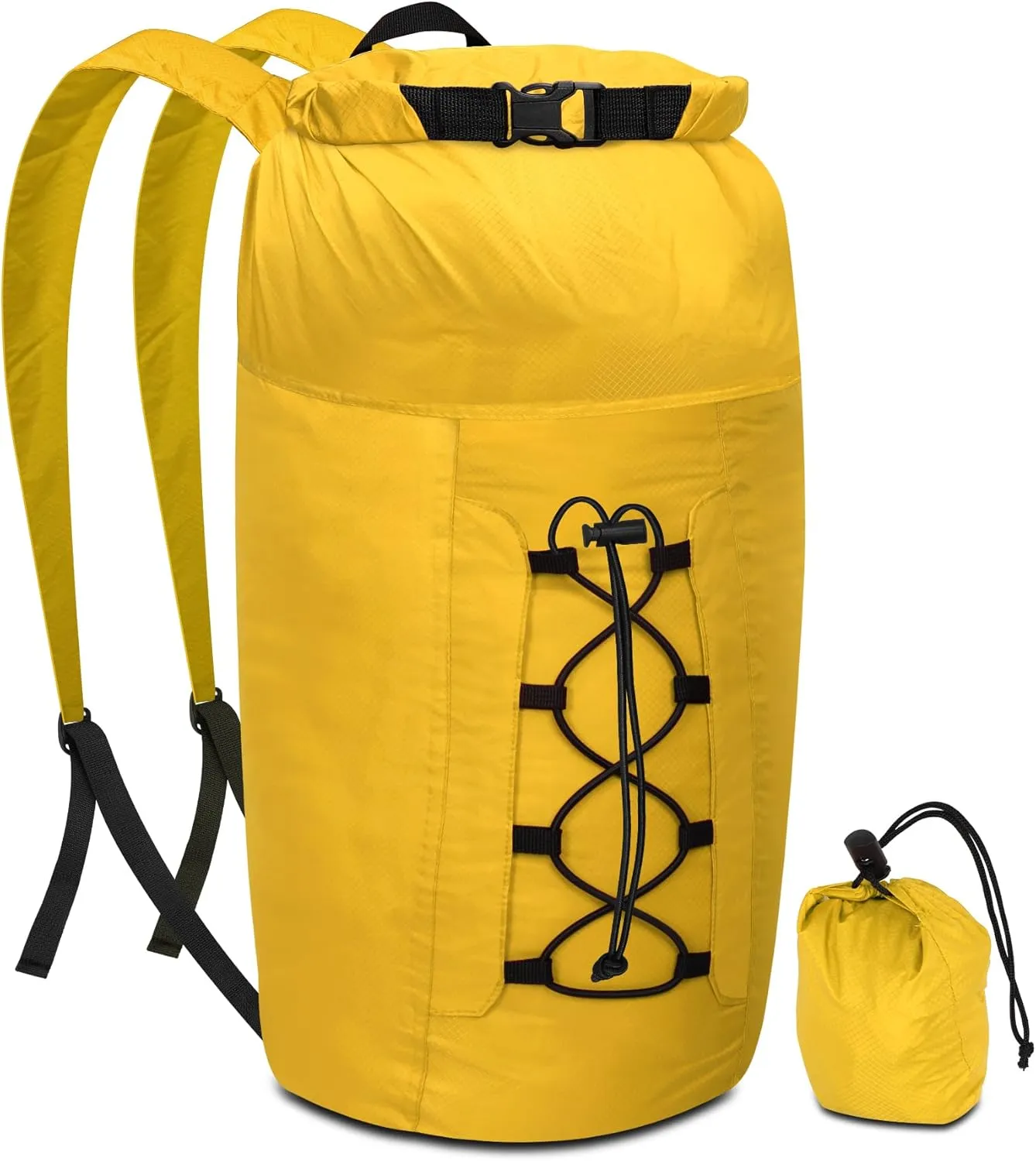 R2Depot Lightweight Packable Backpack 20L, Waterproof Foldable Hiking Daypacks for Travel (Yellow)