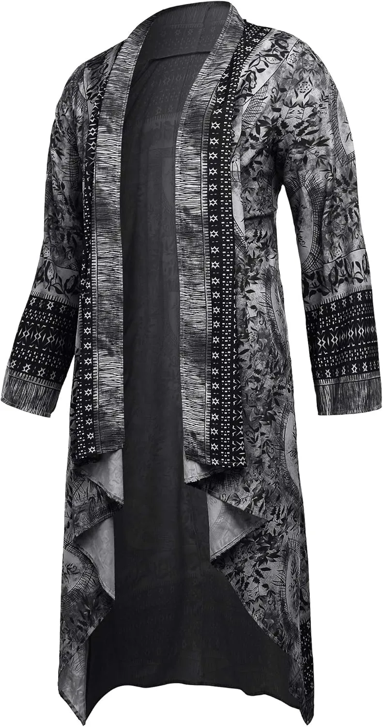 RAGEMALL Men Long Cardigan Loose Open Front Ruffle Shawl Collar Drape Cape Vintage Cloak