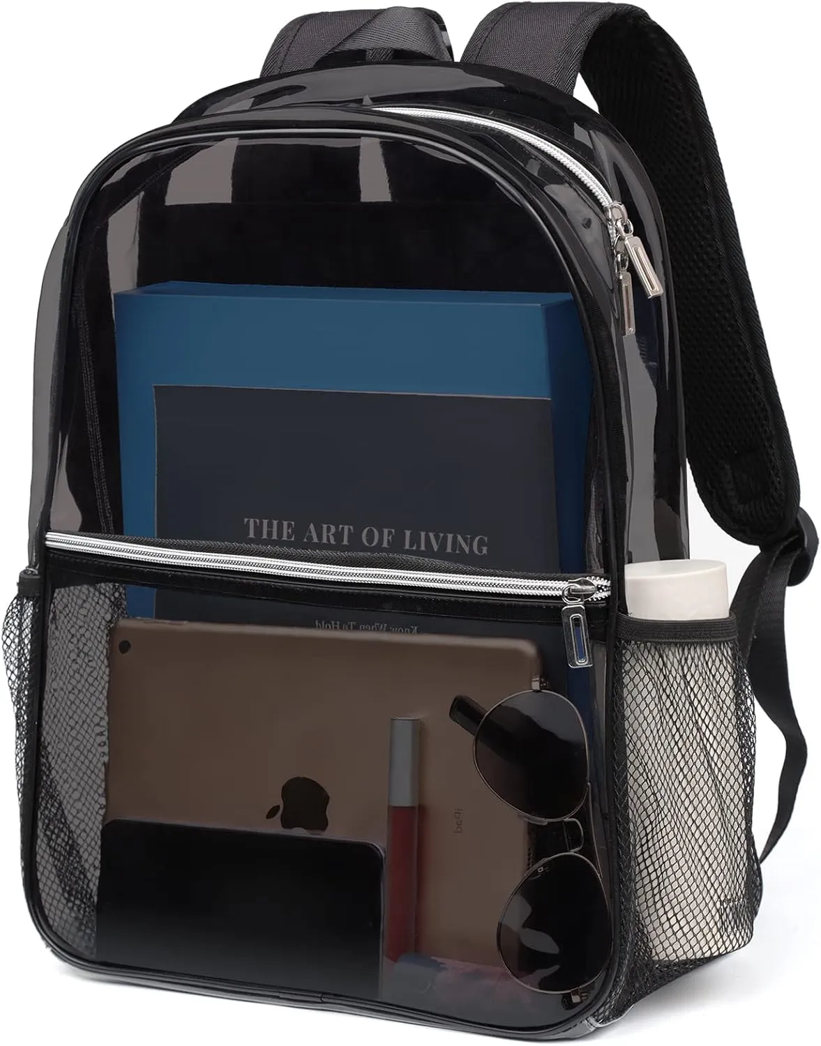 REAWUL Clear Backpack Heavy Duty Large TPU Transparent Backpacks See Through Backpacks for Security Travel,College. (Black)