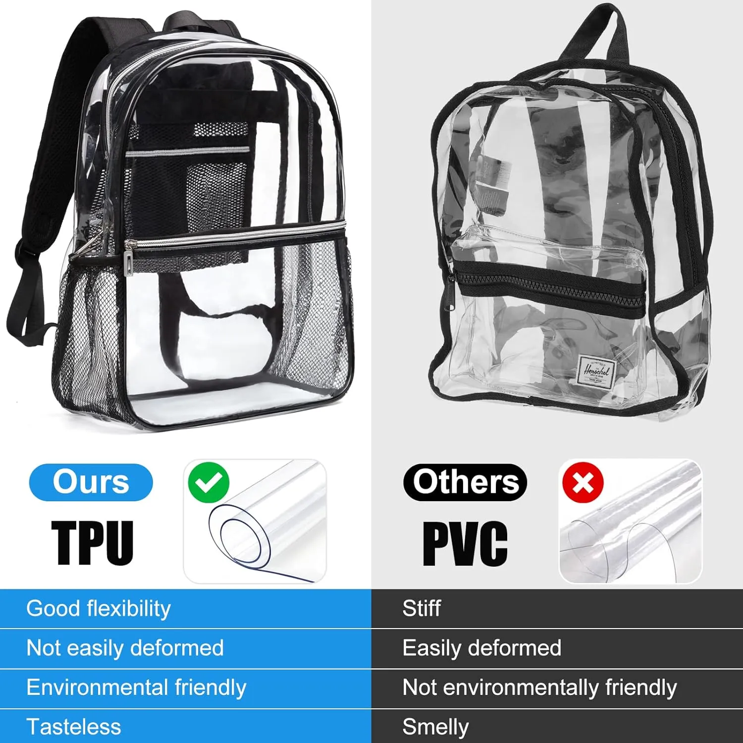 REAWUL Clear Backpack Heavy Duty Large TPU Transparent Backpacks See Through Backpacks for Security Travel,College. (Clear)