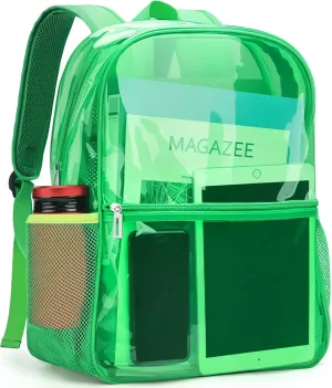REAWUL Clear Backpack Heavy Duty Large TPU Transparent Backpacks See Through Backpacks for Security Travel,College. (Green)