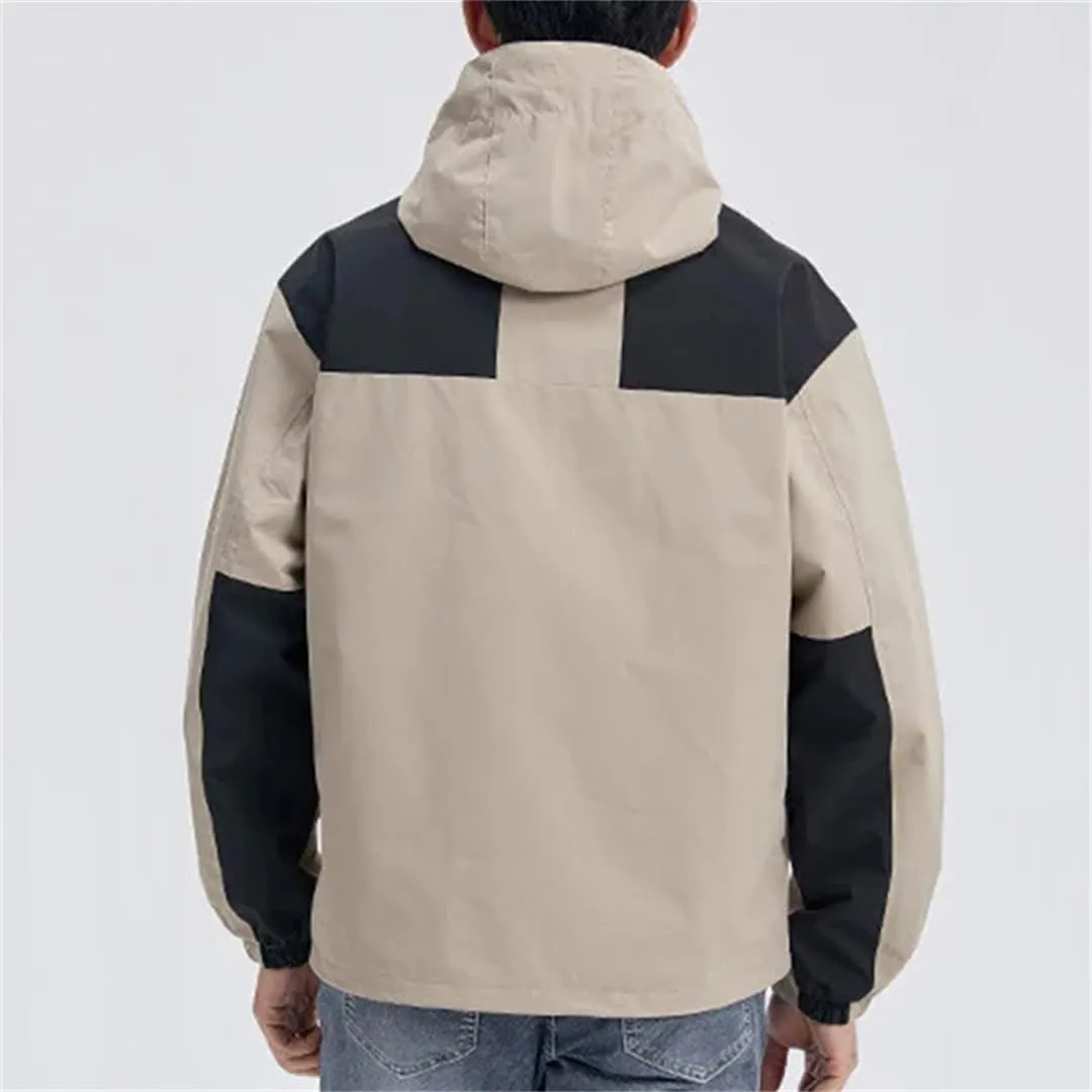 REHJJDFD Men Outdoor Hooded Jackets Unisex Windbreaker Coat Solid Color Camping Hiking Jackets
