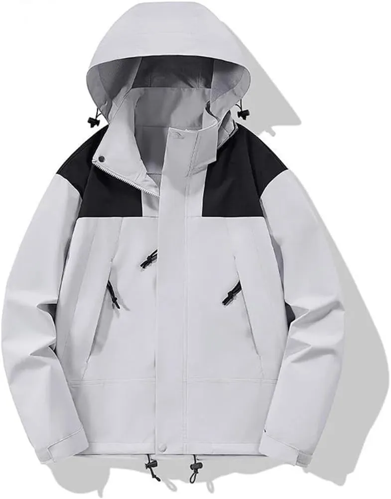 REHJJDFD Men Outdoor Hooded Jackets Unisex Windbreaker Coat Solid Color Camping Hiking Jackets