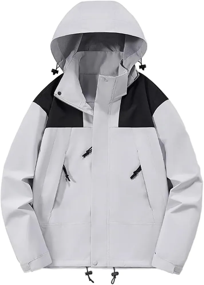 REHJJDFD Men Outdoor Hooded Jackets Unisex Windbreaker Coat Solid Color Camping Hiking Jackets