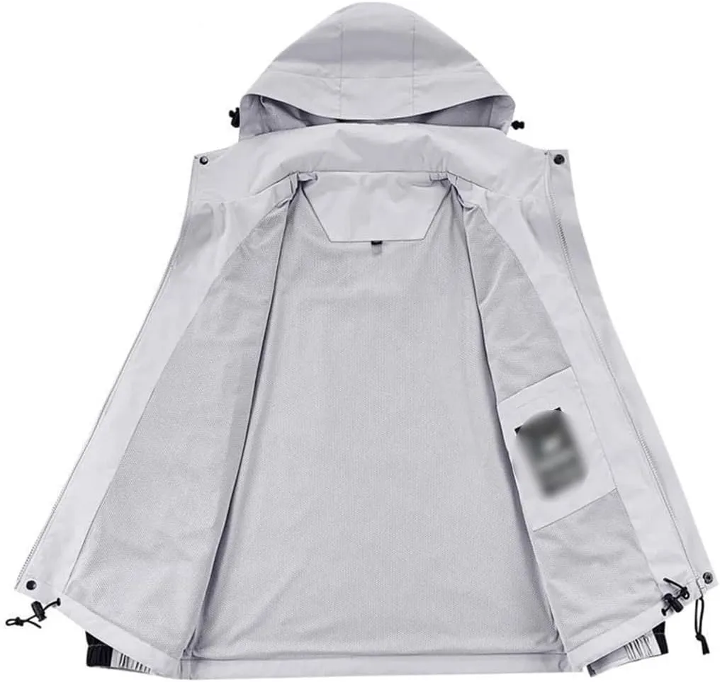REHJJDFD Men Outdoor Hooded Jackets Unisex Windbreaker Coat Solid Color Camping Hiking Jackets