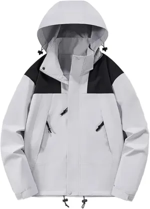 REHJJDFD Men Outdoor Hooded Jackets Unisex Windbreaker Coat Solid Color Camping Hiking Jackets