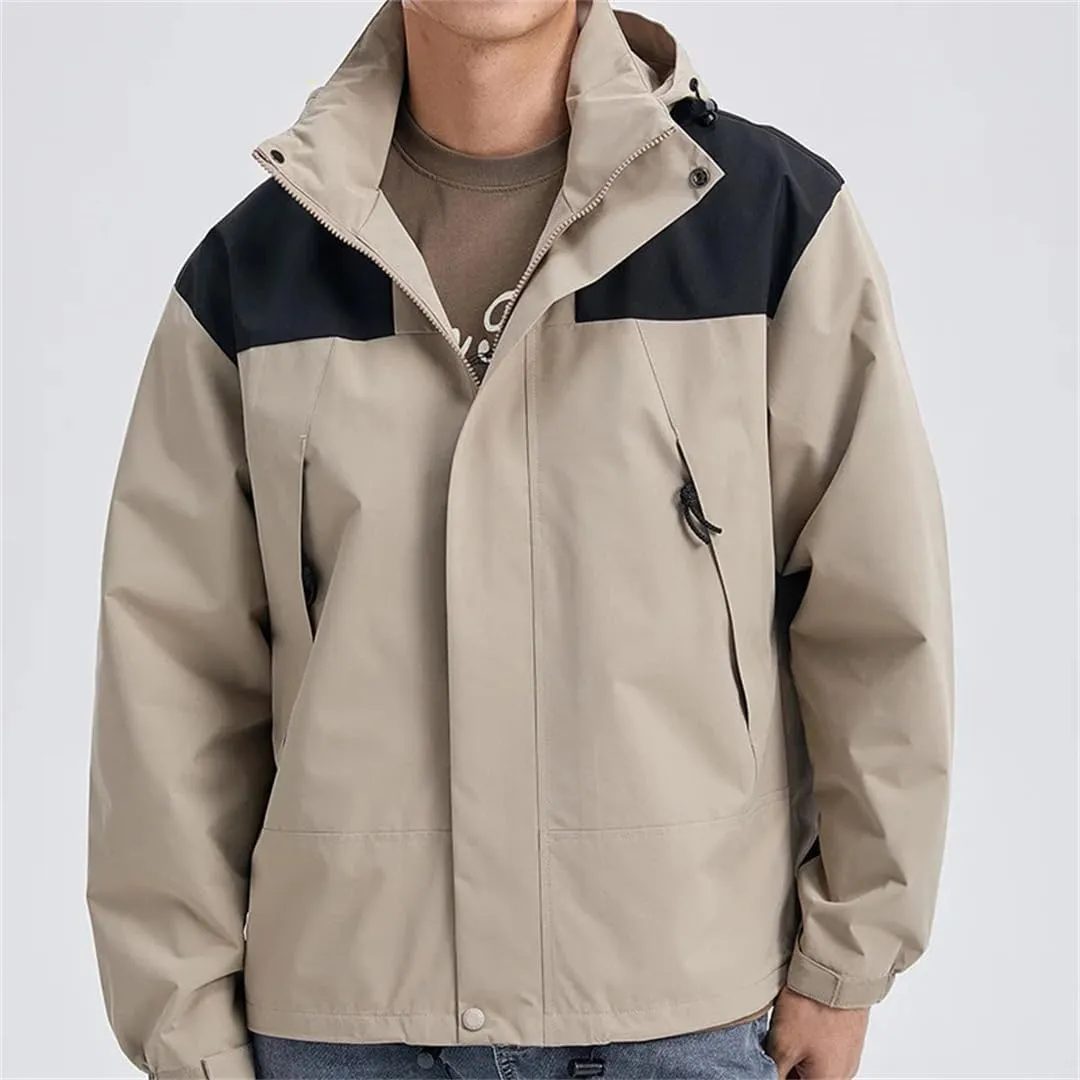 REHJJDFD Men Outdoor Hooded Jackets Unisex Windbreaker Coat Solid Color Camping Hiking Jackets