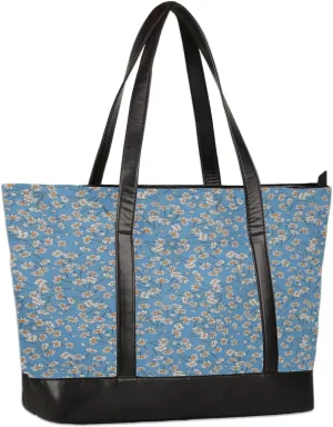 Retro Blue Daisy Womens Laptop Tote Bags for Work Vintage Laptop Purse Bag 15.6 Inch Computer Bag Teacher Nurse Work Bag Briefcase Business Handbags