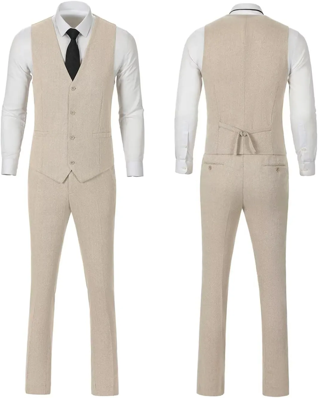 Retro Mens 3 Piece Suit Tweed Herringbone Slim Fit Suits Groomsmen Brown Tuxedos Set Prom Jacket Blazer Vest Pants for Men