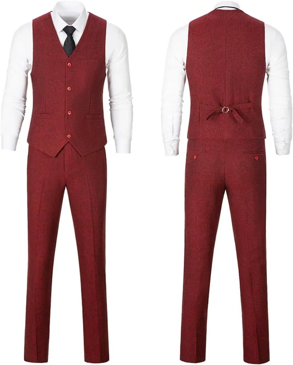 Retro Mens 3 Piece Suit Tweed Herringbone Slim Fit Suits Groomsmen Brown Tuxedos Set Prom Jacket Blazer Vest Pants for Men