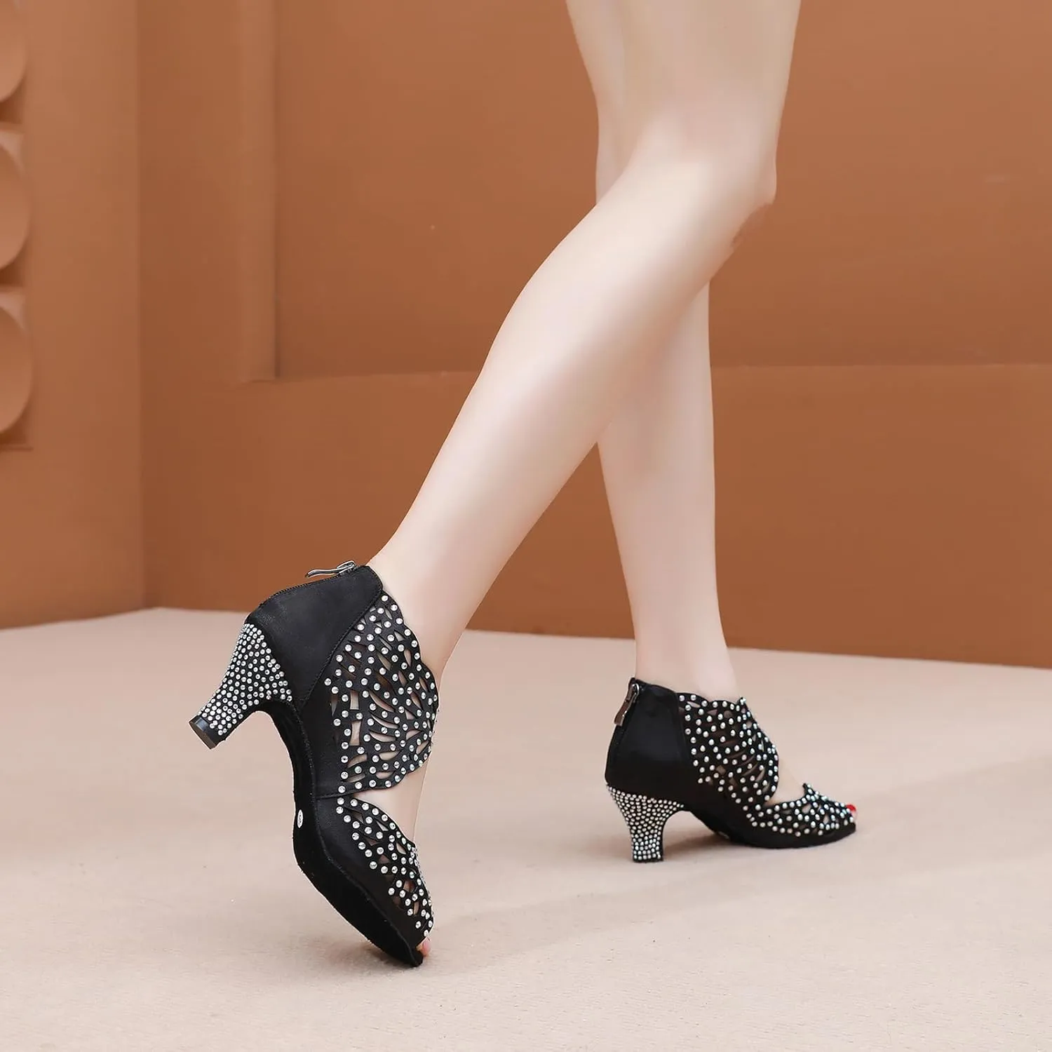 Rhinestone Ballroom Dance Shoes Latin Salsa Shoes for Women Cut Out Sandals, Model L621