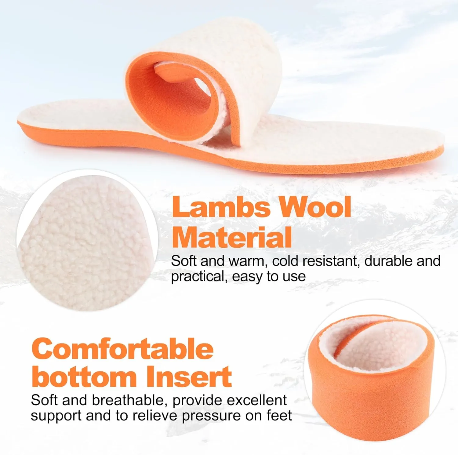 Riemot Lamb's Wool Insoles - Fall and Winter Warm Shoe Inserts for Sneakers, Work and Hiking Shoes - Breathable, Comfortable Replaceable Boot Sole for Women/Men, White US5