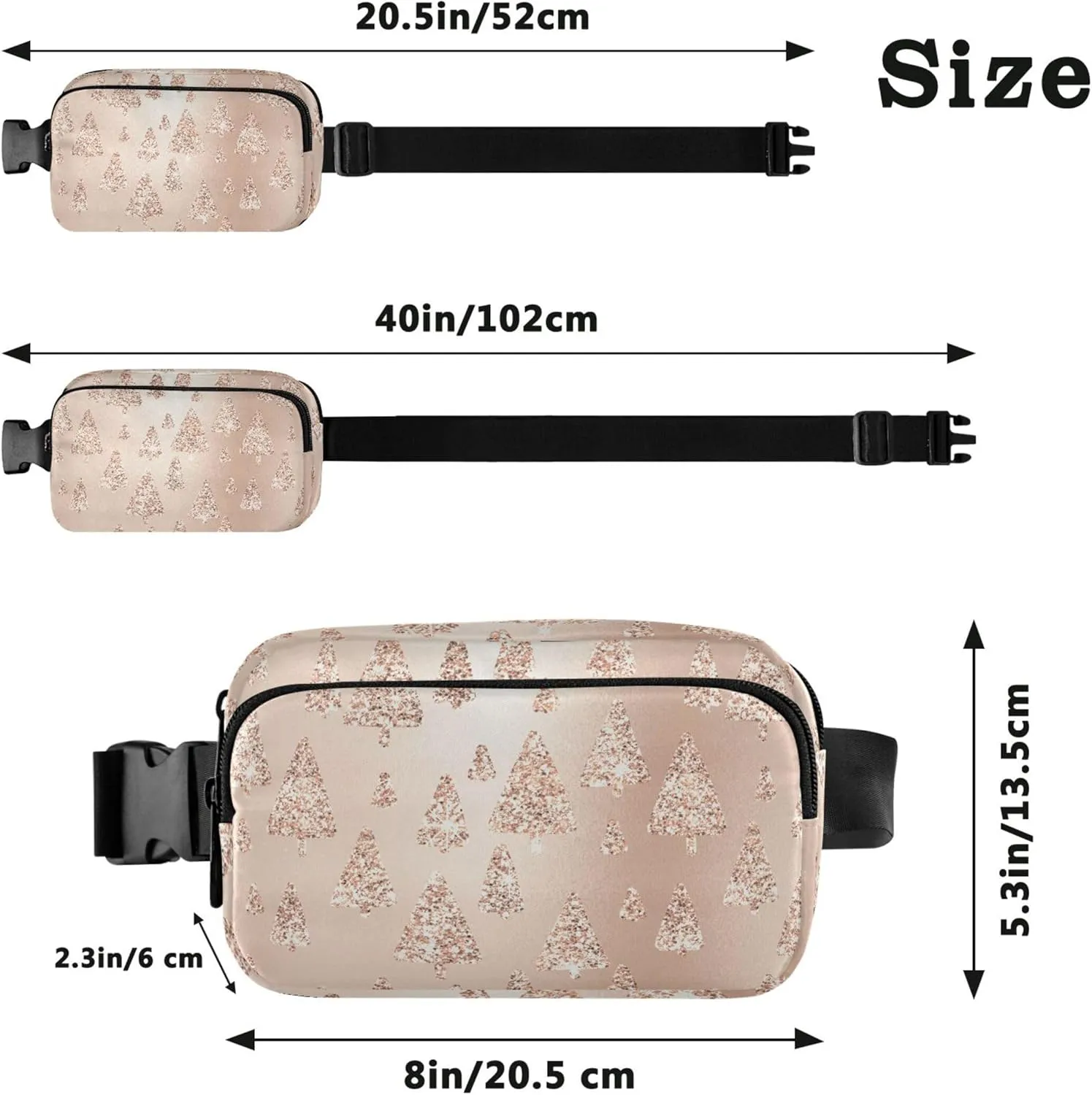 Rose Gold Christmas Trees Women Fanny Packs Waterproof Anti Theft Belt Bag Cute Waist Pack for Women